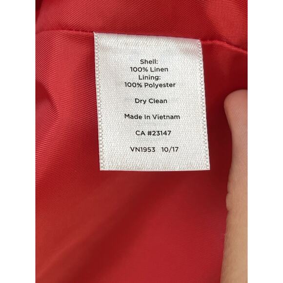 Talbots Linen Collarless Blazer Peplum Size 16P Orange Invisible Closure Petite - Picture 7 of 11